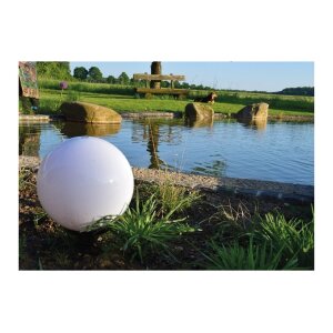 Gartenkugelleuchte 30 cm Ø weiß – E27, IP44, mit Erdspieß & Kabel