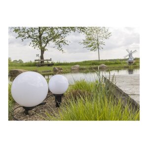 Gartenkugelleuchte 30 cm Ø weiß – E27, IP44, mit Erdspieß & Kabel