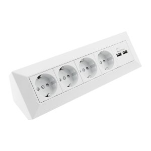 ChiliTec 4-fach Aufbau Ecksteckdose Steckdosenblock mit 2x USB I 90° Winkel für Aufbau & Eck-Montage I 230V Steckdose für Küche Arbeitsplatte Werkstatt 230V I Weiß