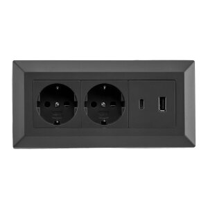 2-fach Steckdosenblock, USB-A+C, schwarz 250V~/ 16A,...