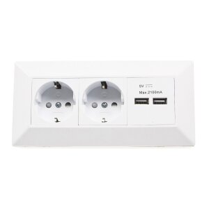2-fach Steckdosenblock + 2x USB, weiß 250V~/ 16A,...