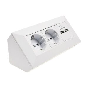 ChiliTec Steckdosenblock Unterbausteckdose 2-fach + 2x USB 250V Aufputzsteckdose für Küche Büro Werkstatt Matt Weiß