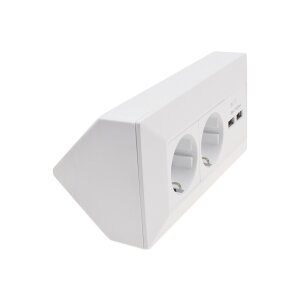 ChiliTec Steckdosenblock Unterbausteckdose 2-fach + 2x USB 250V Aufputzsteckdose für Küche Büro Werkstatt Matt Weiß