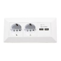 ChiliTec Steckdosenblock Unterbausteckdose 2-fach + 2x USB 250V Aufputzsteckdose für Küche Büro Werkstatt Matt Weiß