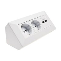 ChiliTec Steckdosenblock Unterbausteckdose 2-fach + 2x USB 250V Aufputzsteckdose für Küche Büro Werkstatt Matt Weiß
