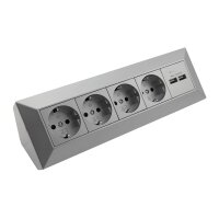ChiliTec Ecksteckdose Küchensteckdose mit USB Doppelsteckdose 4x Steckdosen 2x USB I 90° Winkel I 230V Aufbau & Eck-Montage für Arbeitsplatte Küche I Silber Grau