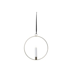 LED-Kerze mit 3D-Flamme im Ring – 28 cm, Timer, Schwarz/Silber/Messing