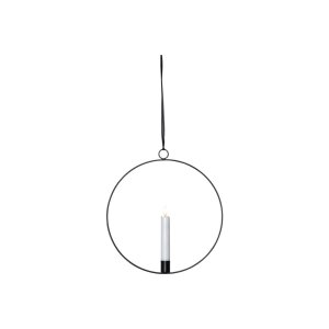 LED-Kerze mit 3D-Flamme im Ring – 28 cm, Timer, Schwarz/Silber/Messing