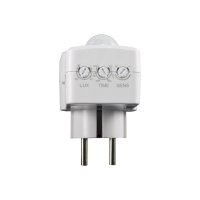ChiliTec Steckdose mit Bewegungsmelder 120° 9m Reichweite 1200W 230V Zwischenstecker Schaltzeit regelbar 10sek.-15min I Empfindlichkeit einstellbar Weiß