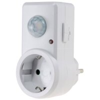ChiliTec Steckdose mit Bewegungsmelder 120° 9m Reichweite 1200W 230V Zwischenstecker Schaltzeit regelbar 10sek.-15min I Empfindlichkeit einstellbar Weiß