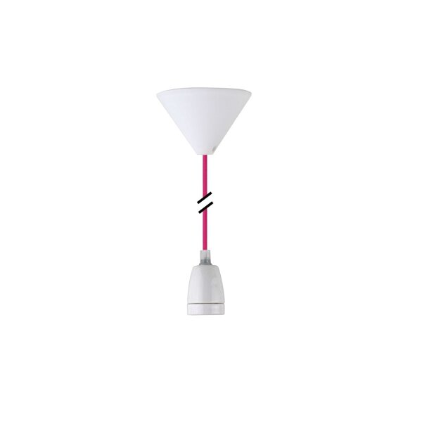 Deko Set Textilkabel pink mit Keramik-Lampenfassung E27 und weißem Baldachin