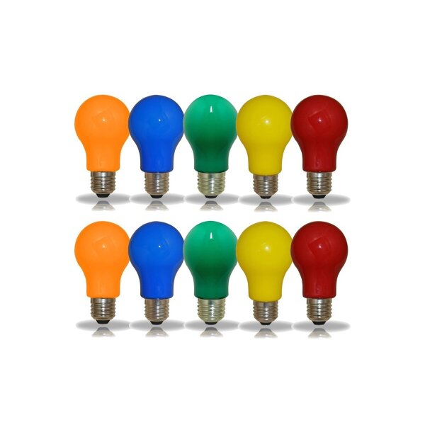 10er Set farbige LED Leuchtmittel Birnenform 3W E27 Rot Gelb Grün Blau Orange