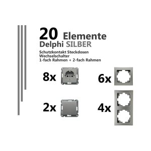Delphi Steckdose mit Schalter Grau Silber Komplettset 20...