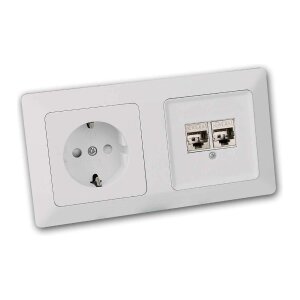 Netzwerkdose mit Steckdose UP, Cat.6 Gigabit 2-Port...