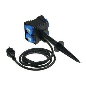 Gartensteckdose mit Erdspieß, 4-fach IP44, 2m Kabel