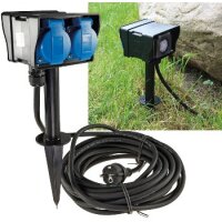Gartensteckdose mit Erdspieß, 2-fach IP44, 2m Kabel, Zeitschaltuhr