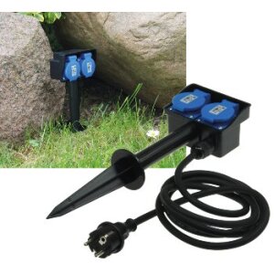 Gartensteckdose mit Erdspieß, 2-fach IP44, 2m Kabel