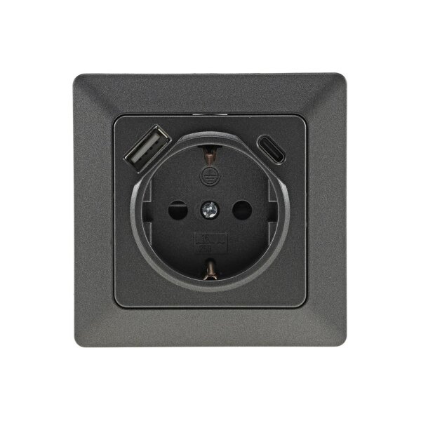 MILOS Schutzkontakt-Steckdose, anthrazit 250V~/ 16A, Unterputz, USB-C / PD