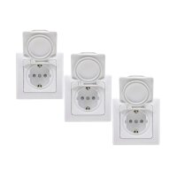 DELPHI Schutzkontakt-Steckdosen 3er-Set – mit Klappdeckel, hochglänzend, 230 V, Innenbereich