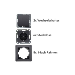 MILOS Steckdose Schalter Set 16-teilig 6x Steckdosen 2x...