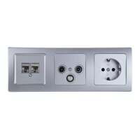 Delphi Unterputz Kombination Cat6 Netzwerk TV Antennendose Steckdose 3-Fach Rahmen UP Einbau 3er Set mit Wandabdeckung Klemm Anschluss Silber
