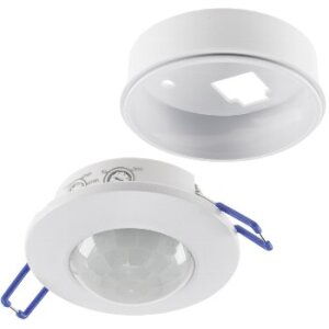 Decken Einbau Bewegungsmelder 360° flach LED geeignet einstellbar 8m Reichweite 230V Mit Aufbaurahmen Weiß