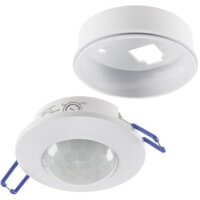 Decken Einbau Bewegungsmelder 360° flach LED geeignet einstellbar 8m Reichweite 230V Mit Aufbaurahmen Weiß