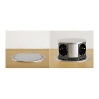 ChiliTec Versenkbare Tisch Steckdose mit 4 Steckdosen I 230V I 150cm Anschlusskabel mit Stecker I Silber/Schwarz