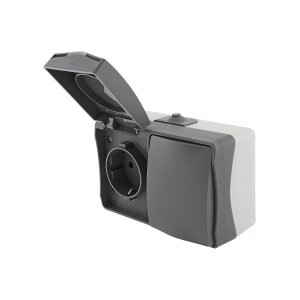 ChiliTec Steckdose Schalter Kombination Aufputz IP54 Waagerecht Feuchtraum Horizontal 250V Grau