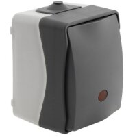 ChiliTec Kontrollschalter mit Licht IP54 Feuchtraum Aufputz 250V~/ 10A 2300W gummierte Kabeleinführung 77x62x55mm Grau