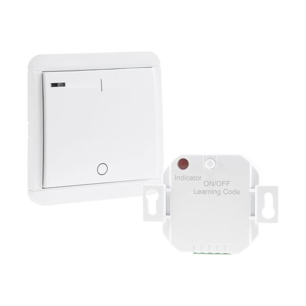 ChiliTec Funkschalter Set FunkTaster mit Empfänger 230V / 2000Watt Innen bis 70M Reichweite Lichtschalter Wandschalter mit Timer Funktion Pilota Casa