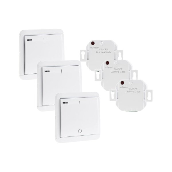 ChiliTec Funkschalter Set 3x FunkTaster mit 3x Empfänger 230V / 2000Watt Innen bis 70M Reichweite Lichtschalter Wandschalter mit Timer Funktion Pilota Casa