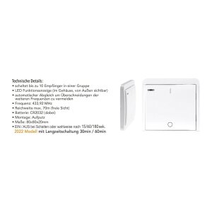 ChiliTec Funkschalter Set 3x FunkTaster mit 3x Empfänger 230V / 2000Watt Innen bis 70M Reichweite Lichtschalter Wandschalter mit Timer Funktion Pilota Casa