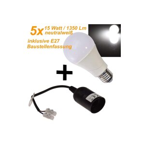 ChiliTec 5x E27-Fassung mit 15cm Kabel + 5x Passenden LED...