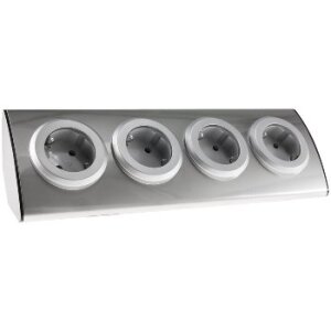 ChiliTec 4-fach Edelstahl Ecksteckdose mit 4x Schutzkontakt-Steckdosen 230V, 45° Winkel mit erhöhtem Berührungsschutz Aufbau-Steckdose für Küche, Büro, Bad