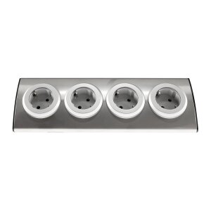 ChiliTec 4-fach Edelstahl Ecksteckdose mit 4x Schutzkontakt-Steckdosen 230V, 45° Winkel mit erhöhtem Berührungsschutz Aufbau-Steckdose für Küche, Büro, Bad