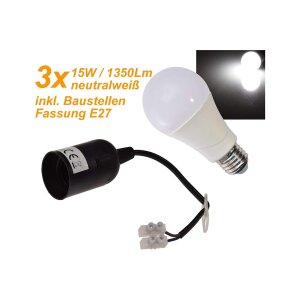 ChiliTec 3x E27-Fassung mit 15cm Kabel + Passende LED...