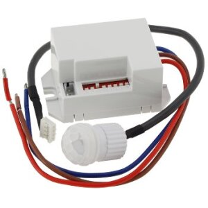 Bewegungsmelder Mini Einbau Ø15mm 360° Detektion 230V LED geeignet 6m Reichweite 15cm Kabel Weiß