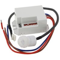 Bewegungsmelder Mini Einbau Ø15mm 360° Detektion 230V LED geeignet 6m Reichweite 15cm Kabel Weiß