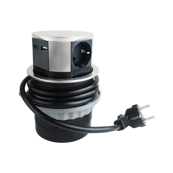 ChiliTec Versenkbare Einbausteckdose 3X Steckdose USB-A USB-C Edelstahl Front