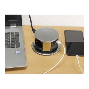 ChiliTec Versenkbare Einbausteckdose 3X Steckdose USB-A USB-C Edelstahl Front