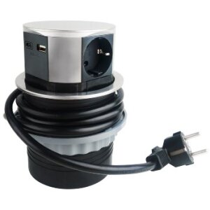 ChiliTec Versenkbare Einbausteckdose 3X Steckdose USB-A USB-C Edelstahl Front