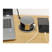 ChiliTec Versenkbare Einbausteckdose 3X Steckdose USB-A USB-C Edelstahl Front