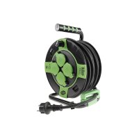 Kunststoff-Kabeltrommel, 25m Kabel, IP44 H05RR-F 3G1,5mm², schwarze Gummileitung