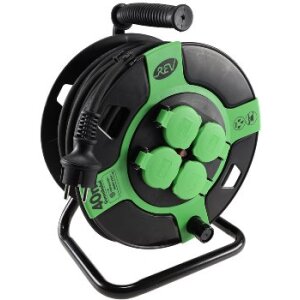 Kunststoff-Kabeltrommel, 40m Kabel, IP44 H05RR-F 3G1,5mm², schwarze Gummileitung
