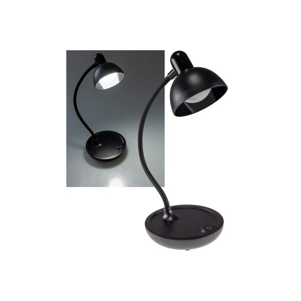 LED Tischleuchte mit Schwanenhals Batterie, dimmbar, warmweiß, Schwarz