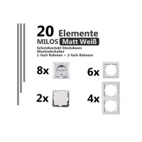 MILOS Steckdosen Schalter Komplettset 20 Teile 230V weiß