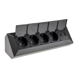 4-fach Steckdosenblock, USB-A+C, schwarz 250V~/ 16A, USB...