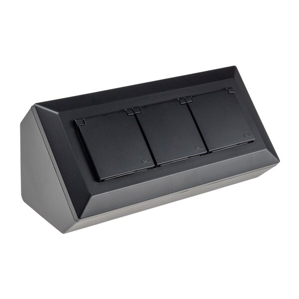 2-fach Steckdosenblock, USB-A+C, schwarz 250V~/ 16A, USB 3,1A, PD, mit Klappen