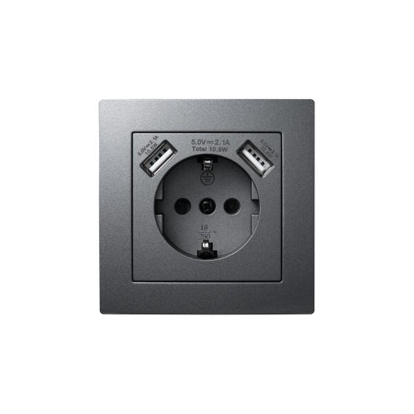 McPower „Flair“ Steckdose mit 2x USB anthrazit – 250V~/16A, 5V/2,1A UP
